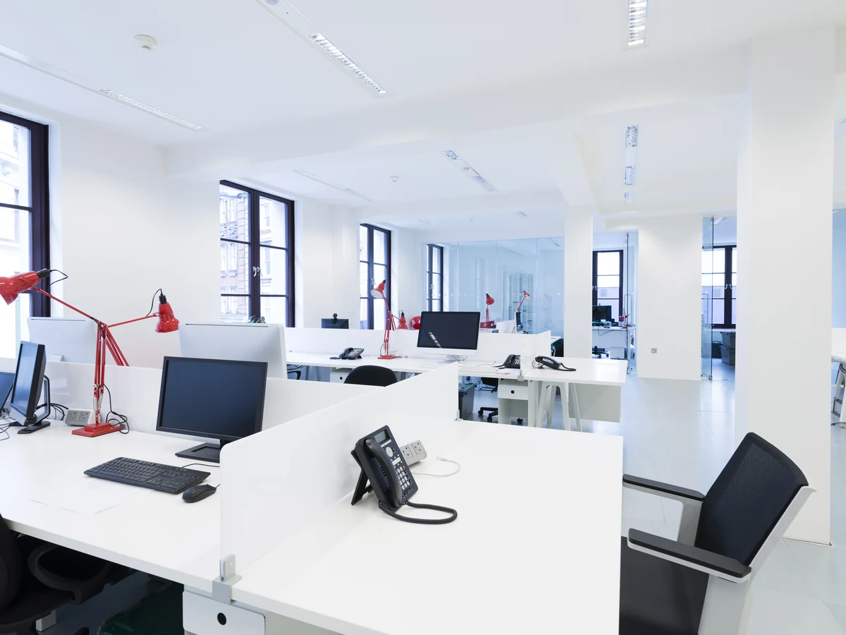 Bright open plan office painting in Exeter by Exeter Decorators